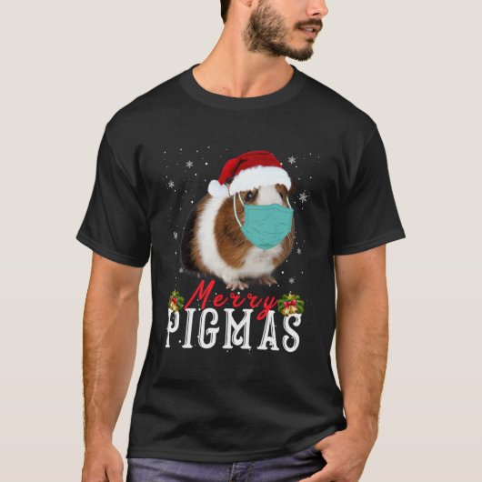 Merry Pigmas Face Mask Guinea Pig Kerstsanta T-shirt (Voorkant)