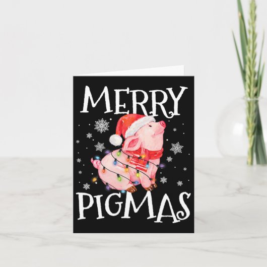Merry Pigmas Funny Pig Christmas Lights Tree Xmas Kaart (Voorkant)