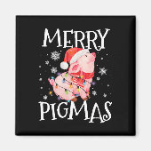 Merry Pigmas Funny Pig Christmas Lights Tree Xmas Magneet (Voorkant)
