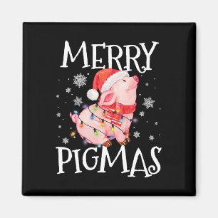 Merry Pigmas Funny Pig Christmas Lights Tree Xmas Magneet