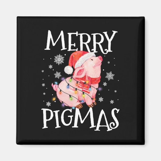 Merry Pigmas Funny Pig Christmas Lights Tree Xmas Magneet (Voorkant)