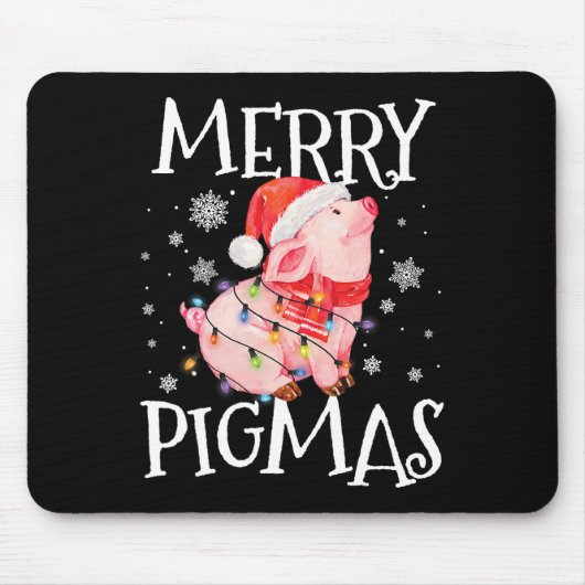 Merry Pigmas Funny Pig Christmas Lights Tree Xmas Muismat (Voorkant)