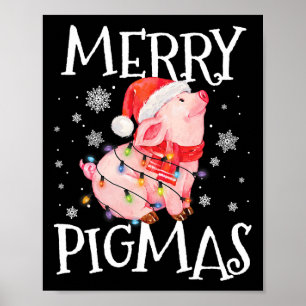 Merry Pigmas Funny Pig Christmas Lights Tree Xmas Poster