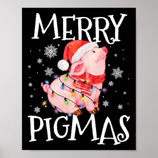 Merry Pigmas Funny Pig Christmas Lights Tree Xmas Poster (Voorkant)