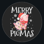 Merry Pigmas Funny Pig Christmas Lights Tree Xmas Ronde Sticker<br><div class="desc">Merry Pigmas Funny Pig Christmas Lights Tree Xmas Funny</div>