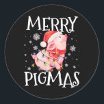 Merry Pigmas Funny Pig Christmas Lights Tree Xmas Ronde Sticker<br><div class="desc">Merry Pigmas Funny Pig Christmas Lights Tree Xmas Funny</div>