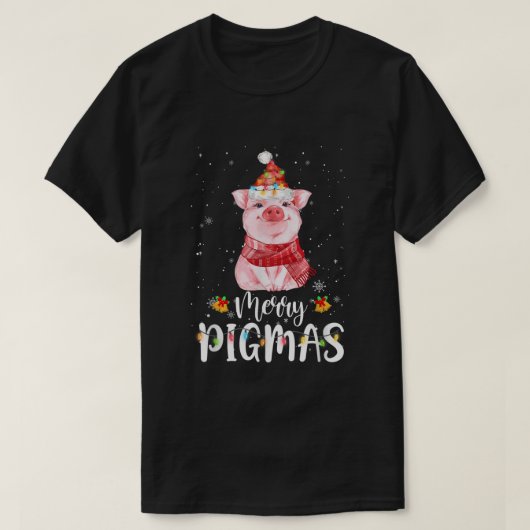 Merry Pigmas Funny Pig Kerstmis Pajama voor Varken T-shirt (Design voorkant)