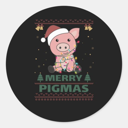 Merry Pigmas Funny Pig Kerstmis Ronde Sticker (Voorkant)