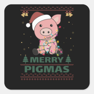 Merry Pigmas Funny Pig Kerstmis Vierkante Sticker