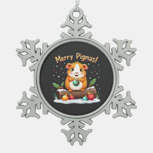 Merry Pigmas Guinee met kerstmis Tin Sneeuwvlok Ornament