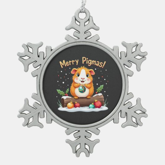 Merry Pigmas Guinee met kerstmis Tin Sneeuwvlok Ornament (Voorkant)