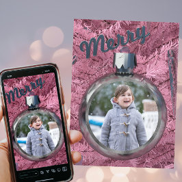Merry Pink Bauble Kerstfeestdag Fotokaart Feestdagenkaart