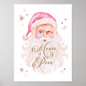 Merry & Pink Classic Kerstretro Pink Santa Poster (Voorkant)