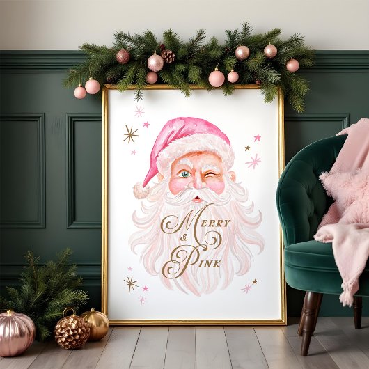 Merry & Pink Classic Kerstretro Pink Santa Poster