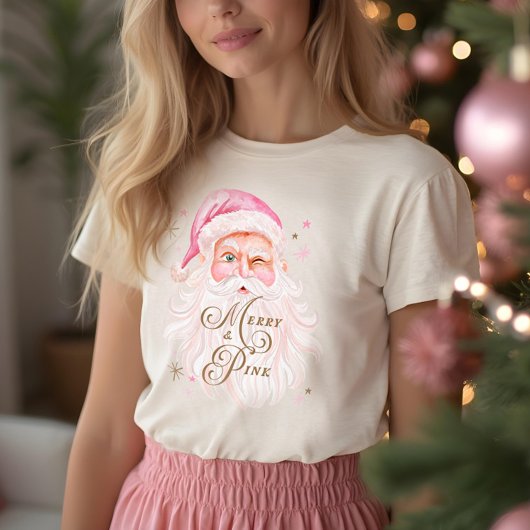 Merry & Pink Classic Kerstretro Pink Santa Tri-Blend Shirt