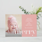 Merry Pink Foto Kerstmis Kaart Holiday Greep (Staand voorkant)