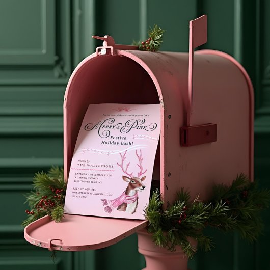 Merry & Pink Fun Holiday Bash Reindeer Roze Sjaal Kaart