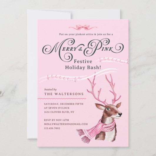 Merry & Pink Fun Holiday Bash Reindeer Roze Sjaal Kaart (Voorkant)