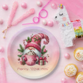 Merry "PINK-mas" Christmas Pink Gnome Hot Chocolat Papieren Bordje (Feest)