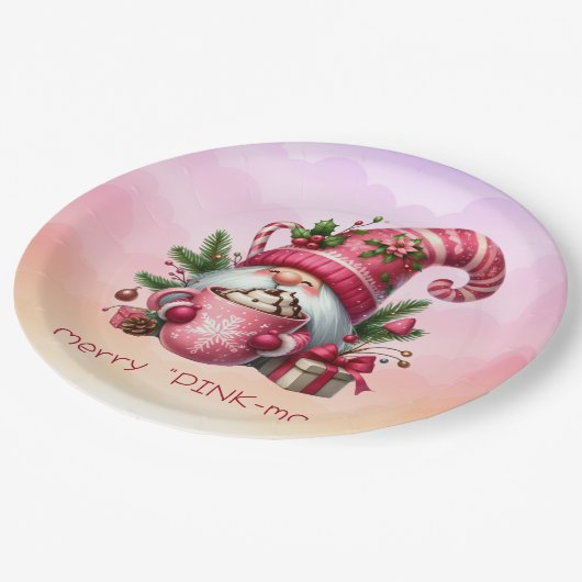 Merry "PINK-mas" Christmas Pink Gnome Hot Chocolat Papieren Bordje (Gekanteld)