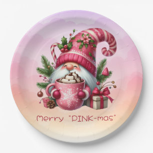 Merry "PINK-mas" Christmas Pink Gnome Hot Chocolat Papieren Bordje