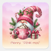 Merry "PINK-mas" Christmas Pink Gnome Hot Chocolat Vierkante Sticker (Voorkant)