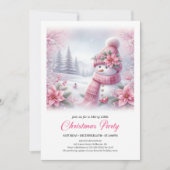 Merry Pink Snowman Editable Christmas Kids Invite Kaart (Voorkant)