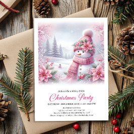 Merry Pink Snowman Editable Christmas Kids Invite Kaart
