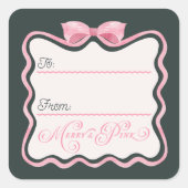 Merry & Pink Wavy Retro Pink Ribbon & Bow To From Vierkante Sticker (Voorkant)