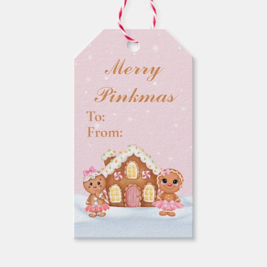 Merry Pinkmas Gingerbrood Gift Labels Cadeaulabel (Voorkant)