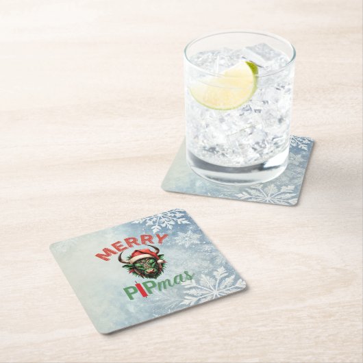 Merry PIPmas Trading Bull Christmas Design – Funny Kartonnen Onderzetters (Insitu)