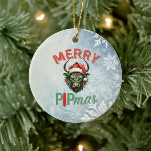 Merry PIPmas Trading Bull Christmas Design – Funny Keramisch Ornament (Boom)