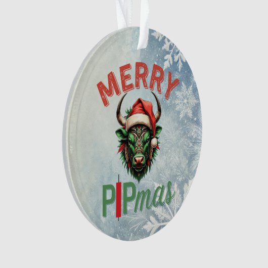 Merry PIPmas Trading Bull Christmas Design – Funny Ornament (voorkant)