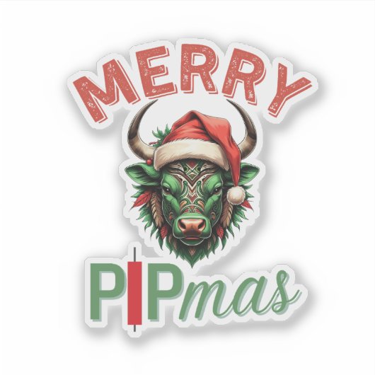 Merry PIPmas Trading Bull Christmas Design – Funny Sticker (Voorkant)
