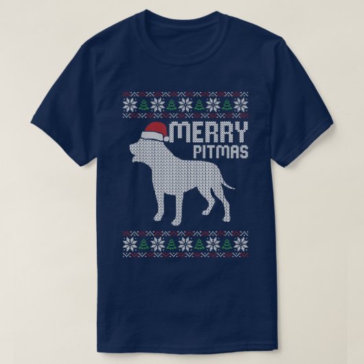 Merry Pitbull Pitmas Kerstmis-dog Puppy Ugly XMas T-shirt (Design voorkant)