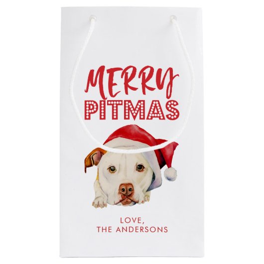 Merry Pitmas, Cute Santa Pit Bull Dog Personalized Klein Cadeauzakje (Achterkant)
