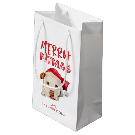 Merry Pitmas, Cute Santa Pit Bull Dog Personalized Klein Cadeauzakje (Achterkant Gekanteld)