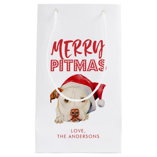 Merry Pitmas, Cute Santa Pit Bull Dog Personalized Klein Cadeauzakje (Voorkant)