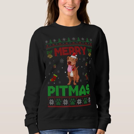 Merry Pitmas Funny Pit Bull T-shirt met kerstinsla (Voorkant)