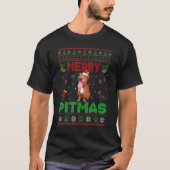 Merry Pitmas Funny Pit Bull T-shirt met kerstinsla (Voorkant)