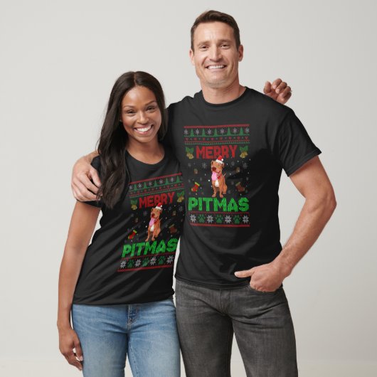 Merry Pitmas Funny Pit Bull T-shirt met kerstinsla (Unisex)