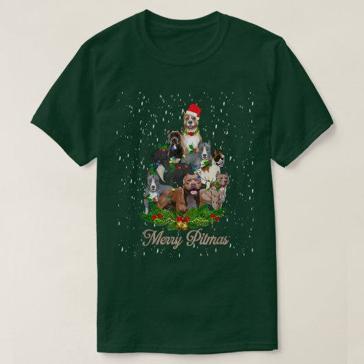 Merry Pitmas Funny Pitbull Dog Ugly Kerstmis T-shirt (Design voorkant)