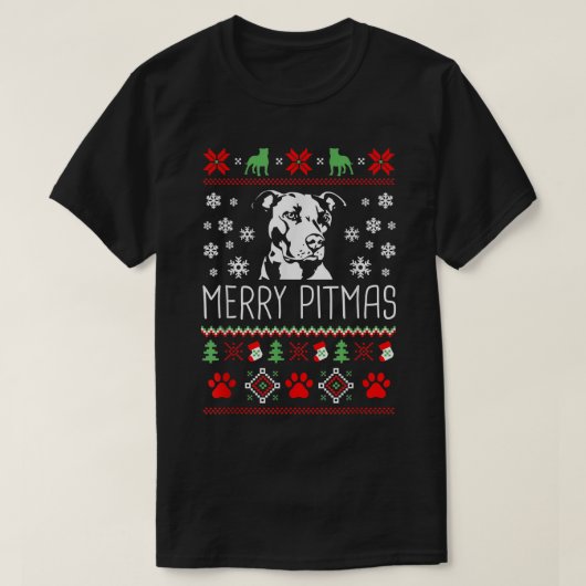 Merry Pitmas Funny Xmas Funny Pajama voor Hondenli T-shirt (Design voorkant)