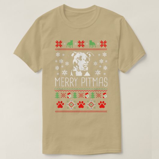 Merry Pitmas Funny Xmas Funny Pajama voor Hondenli T-shirt (Design voorkant)