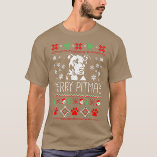 Merry Pitmas Funny Xmas Funny Pajama voor Hondenli T-shirt