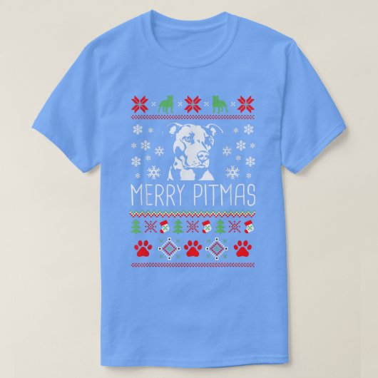 Merry Pitmas Funny Xmas Funny Pajama voor Hondenli T-shirt (Design voorkant)