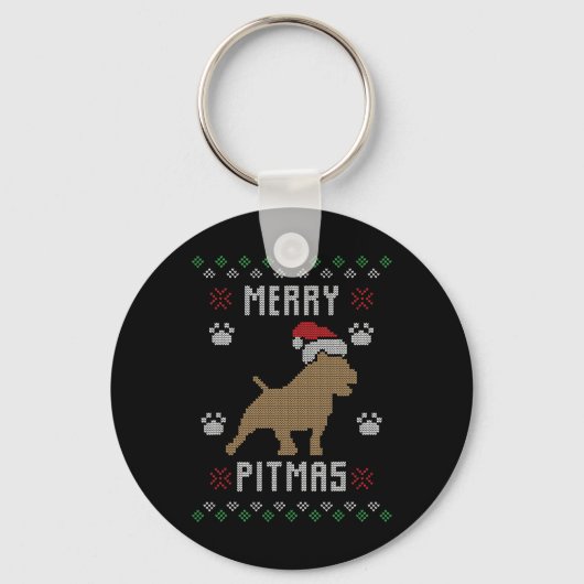 Merry Pitmas Grappige Lelijke Kersttrui Pit Bull Sleutelhanger (Voorkant)