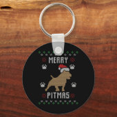 Merry Pitmas Grappige Lelijke Kersttrui Pit Bull Sleutelhanger (Voorkant)