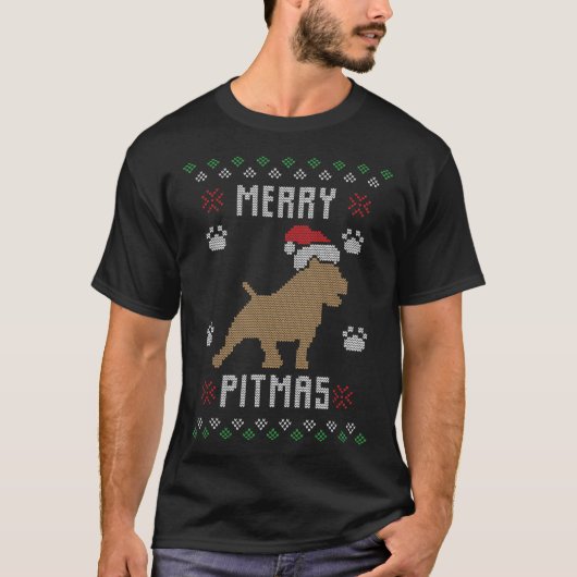 Merry Pitmas Grappige Lelijke Kersttrui Pit Bull T-shirt (Voorkant)