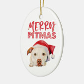Merry Pitmas | Kute Santa Pit Bull Terrier Dog Keramisch Ornament (Links)
